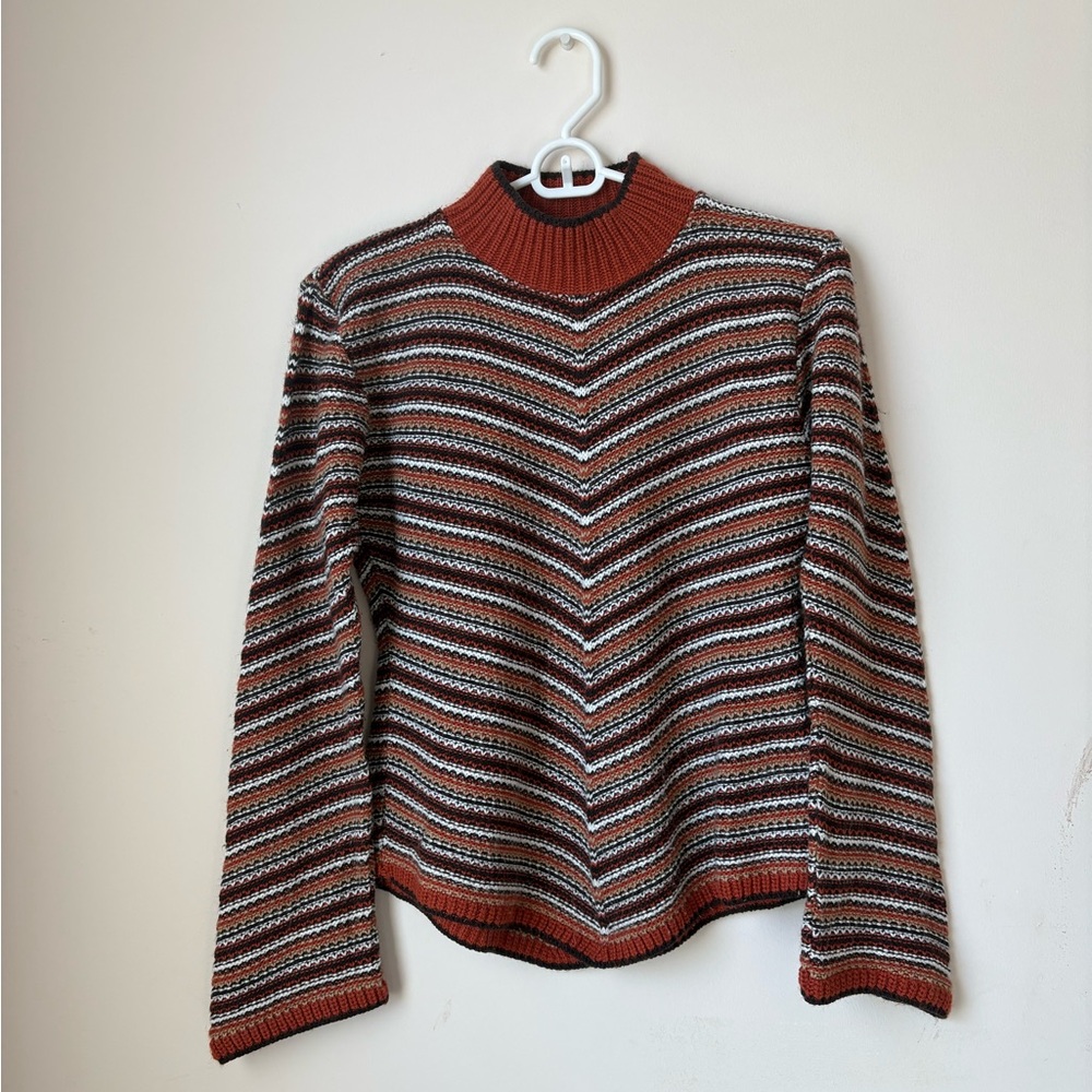 Vintage Zigzag V-Shaped Patterned Wool Blend Mock… - image 1